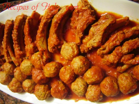Meat Balls and Pork Ribs in Tomato Sauce Photo