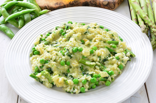 Cheese Rice with Asparagus and Peas Photo