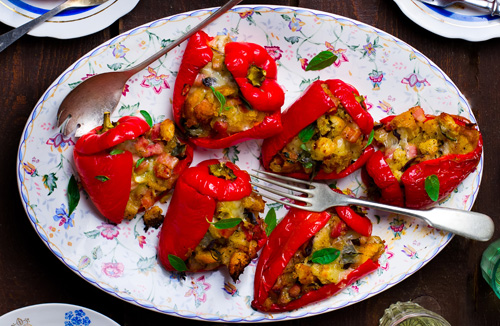 Stuffed Peppers with Mozzarella, Bread and Pancetta Photo